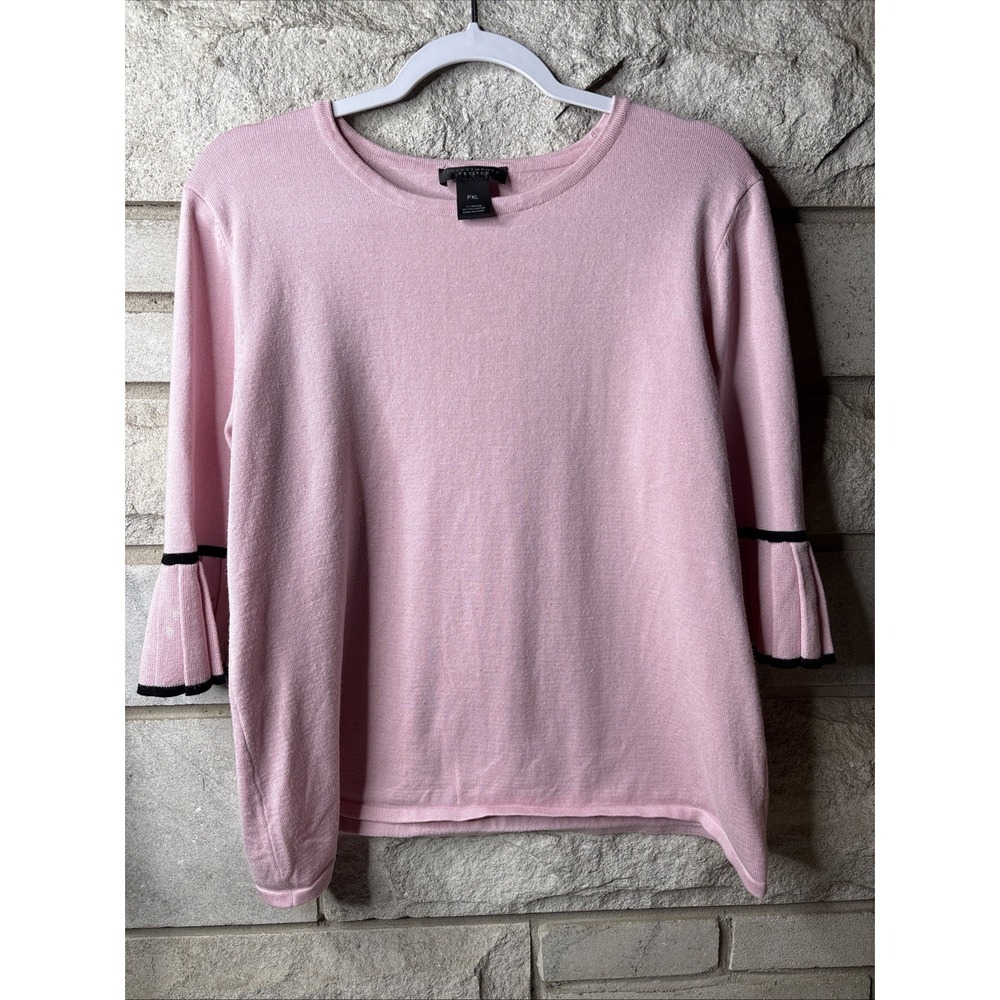 Investments Petites pink crewneck pullover sweater‎ in size PXL Black Trim